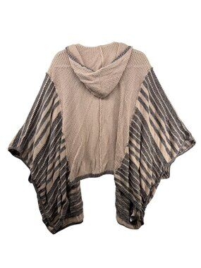 BCBGeneration Women Cardigan Black/Tan Striped OpenKnit Hooded Beachy Boho Comfy